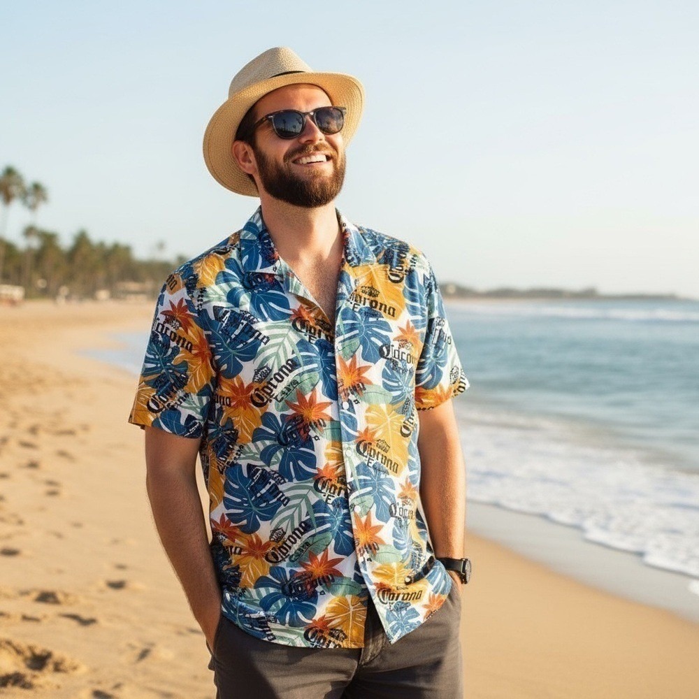 Corona Hawaiian Shirt Men 2XLT XXL Tropical Beer Button Up Camp NWT